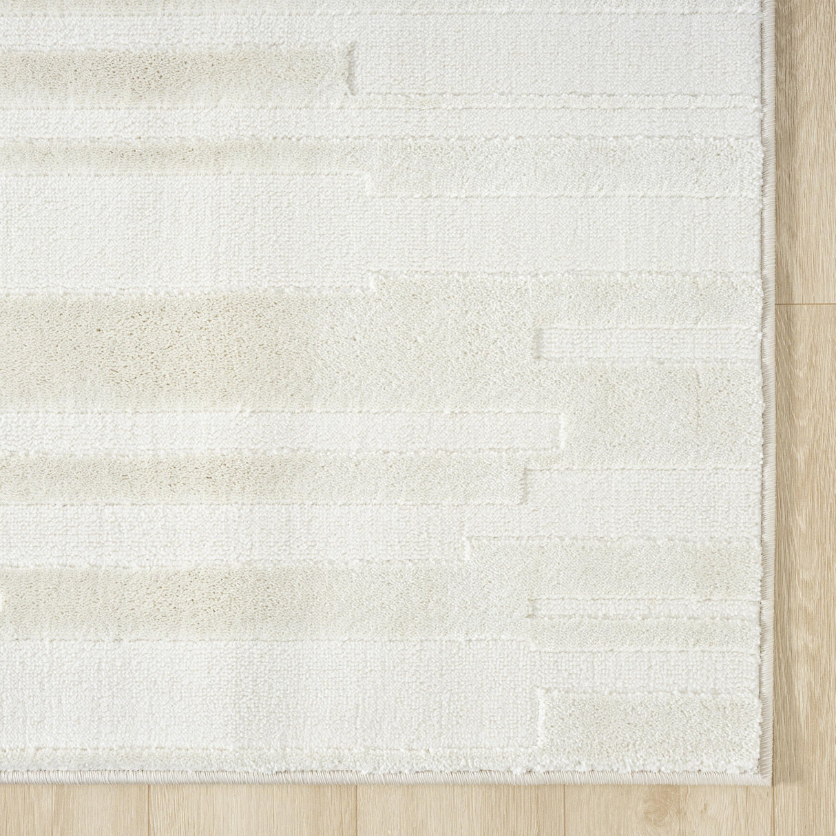 Cream Area Rug 8x10 - Textured Linear Design for Living Room & Bedroom