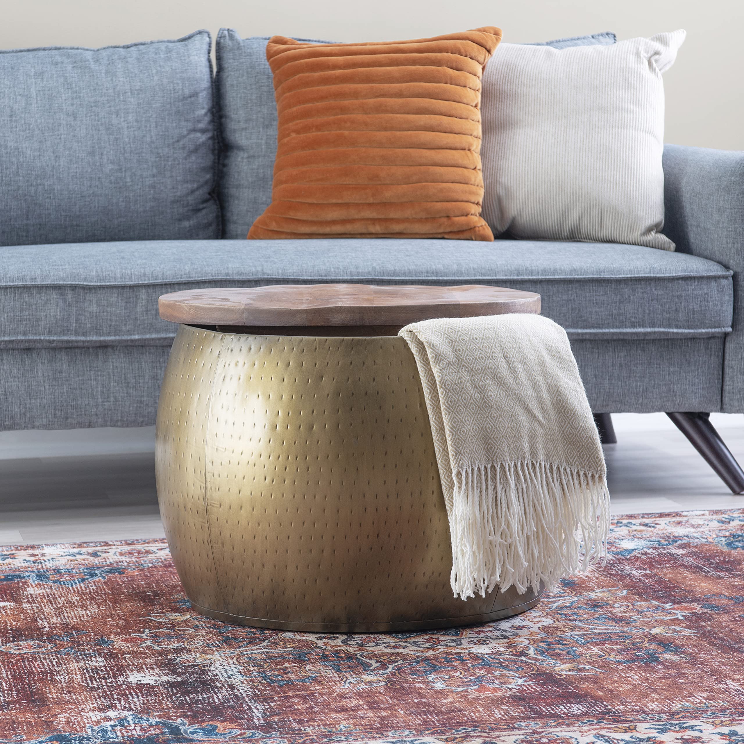 Janice Large Gold Drum Table with Storage