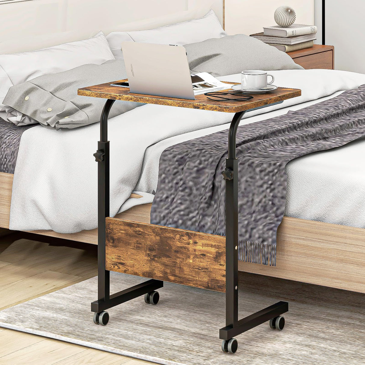 Rolling Laptop Desk Cart Height Adjustable, 23.6 inch Adjustable Mobile Bed Table