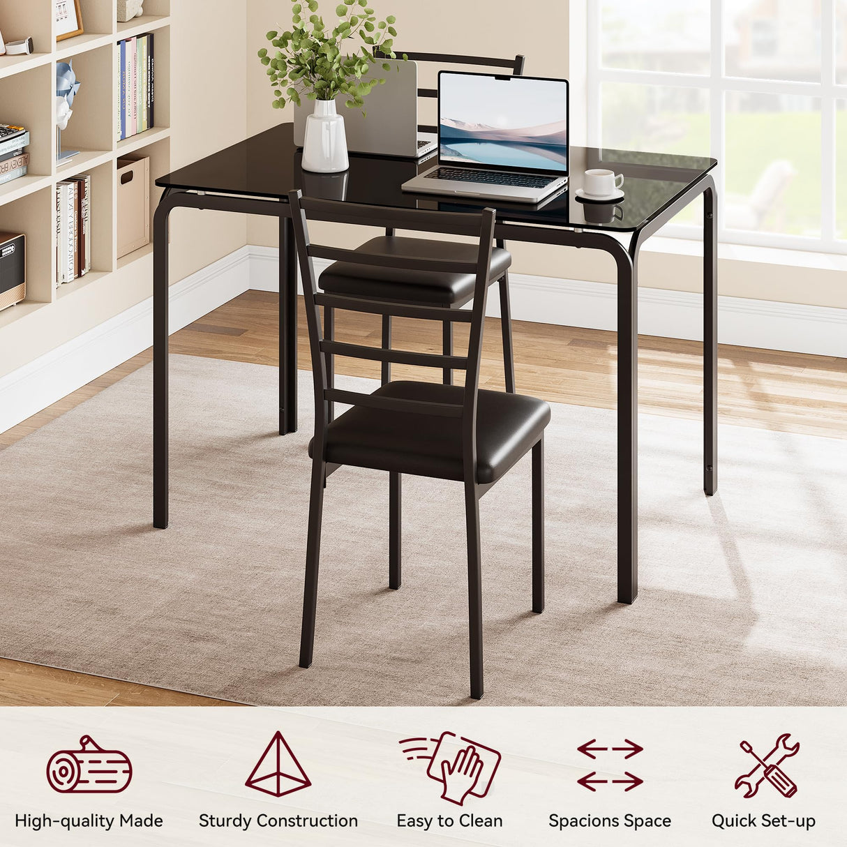 Glass Dining Table Set for 4, Kitchen Table and Chairs