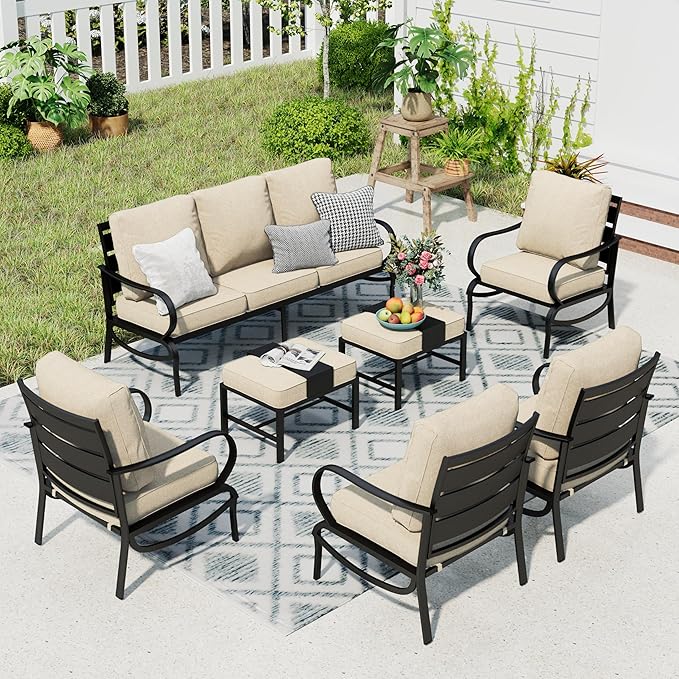 Patio Furniture Sets 5 Pcs Outdoor Metal Conversation Sets 5 Seats with 1 x 3-Seat Sofa