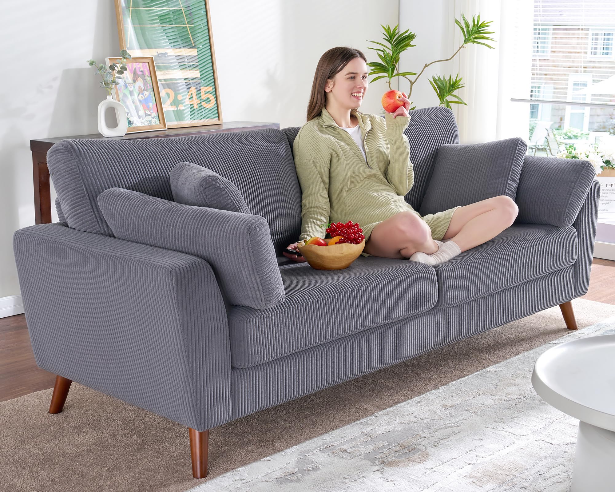 Modern Sofa, 86 inch Sofa Couch with 4 Throw Pillows, 3-Seater Sofa