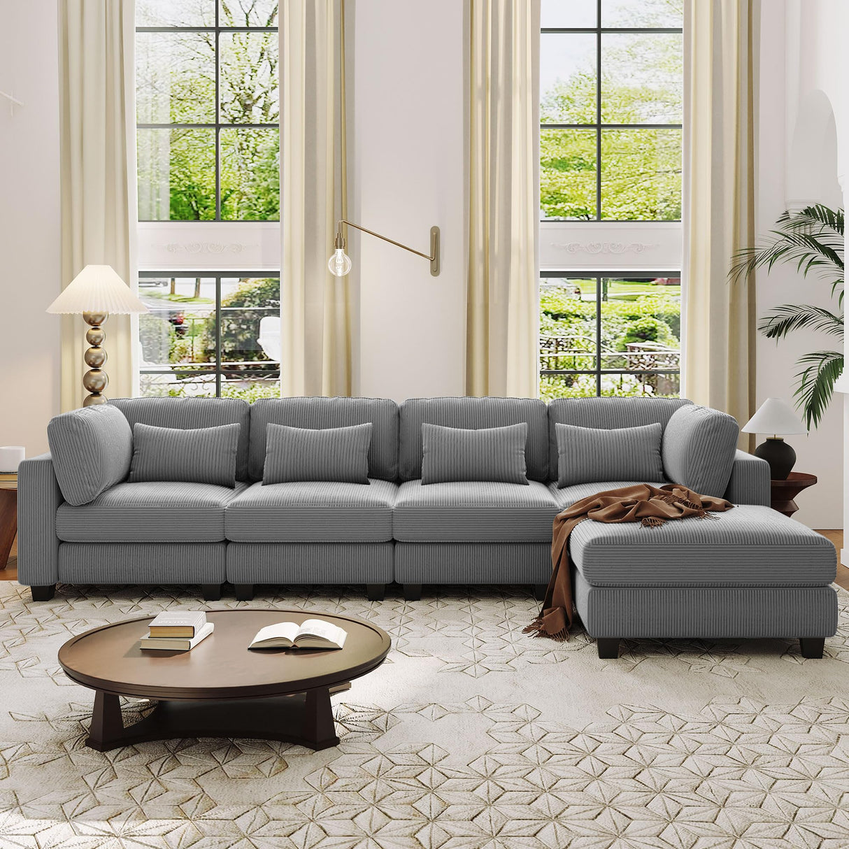 L Shaped Sectional Couch with Ottoman,Modular Sectional Sofa