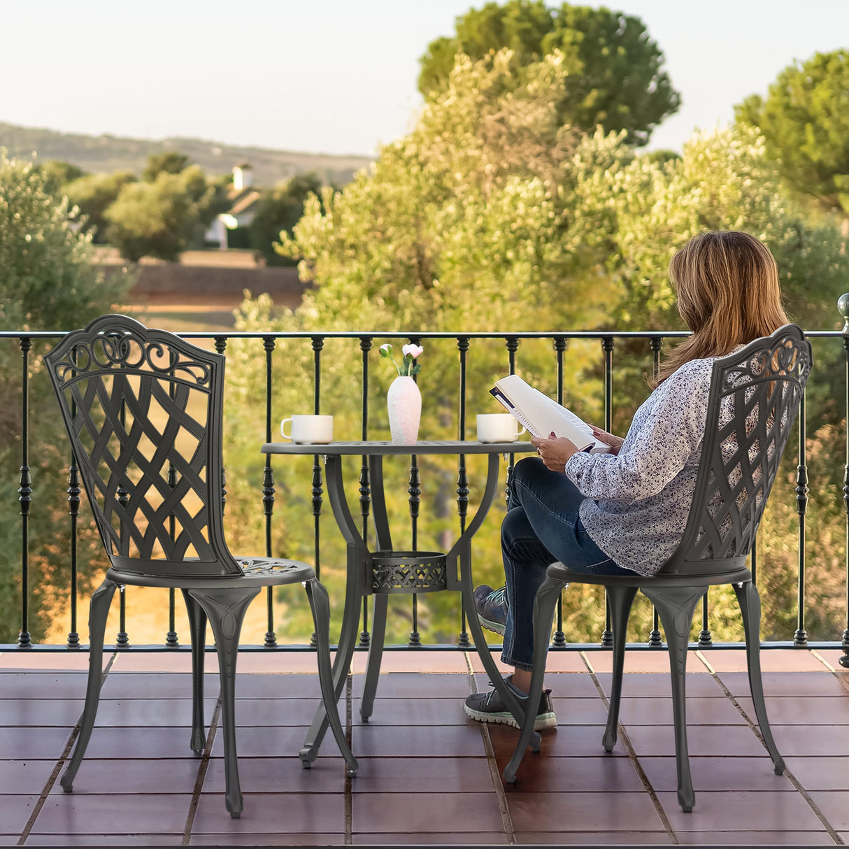 3 Piece Outdoor Bistro Table Set, All Weather Cast Aluminum Patio Bistro Sets Patio Table