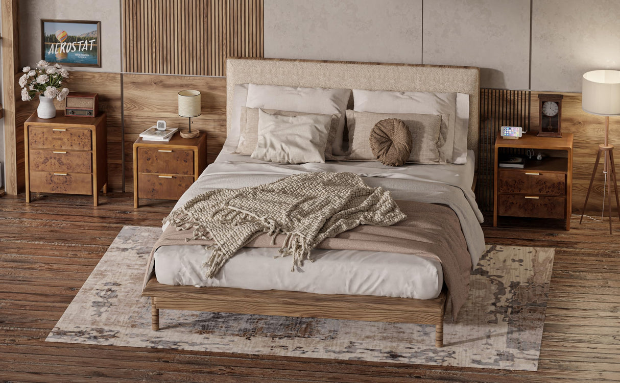 Farmhouse Nightstand with 3 Drawer, Distressed Wood Rustic Accent Dresser