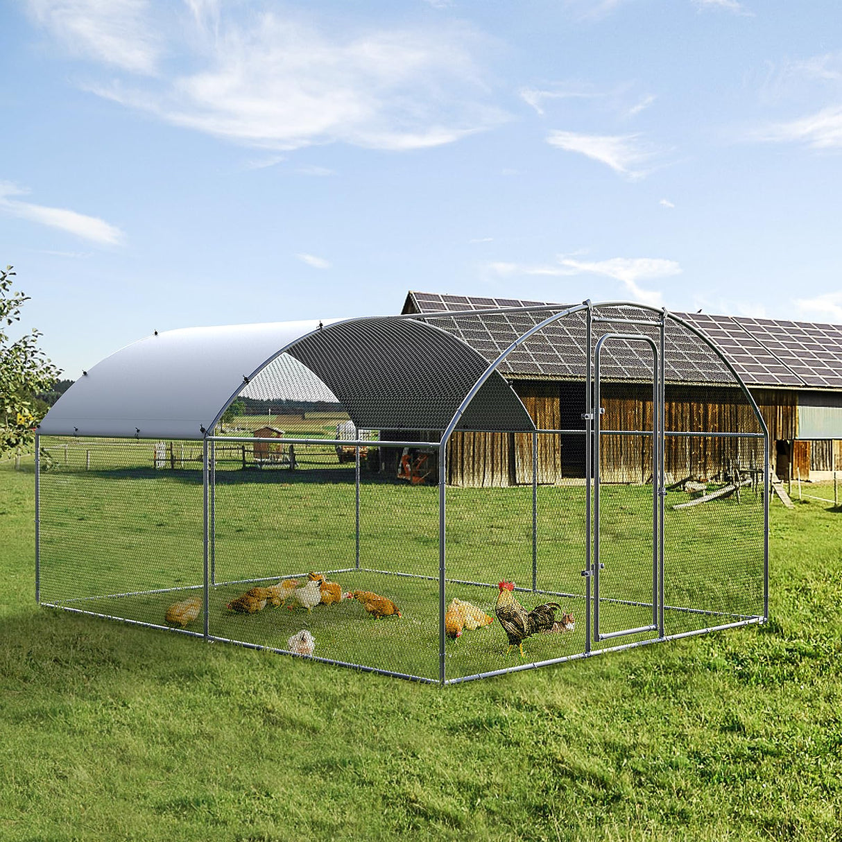 SteelHaven Large Walk-In Chicken Coop – Galvanized Frame with Covered Door & UV Roof