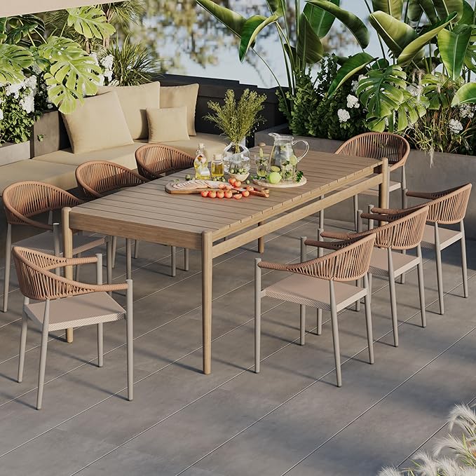 4 Pcs Stackable Dining Chairs, Aluminum Rattan Outdoor Dining Chair with Arms