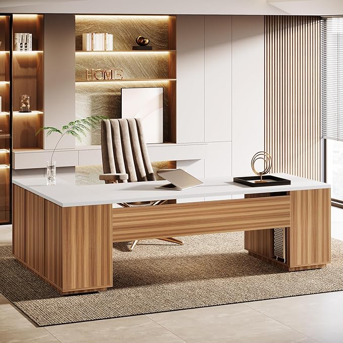 85.8" L-Shaped Executive Desk, Extra Large Office Desk with File Drawers