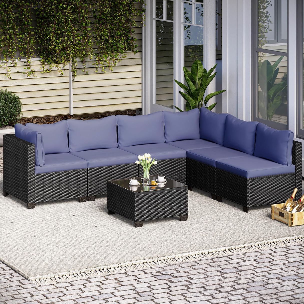 7 Pieces Outdoor Patio Furniture, Outdoor Sectional Sofa Patio Furniture Sets