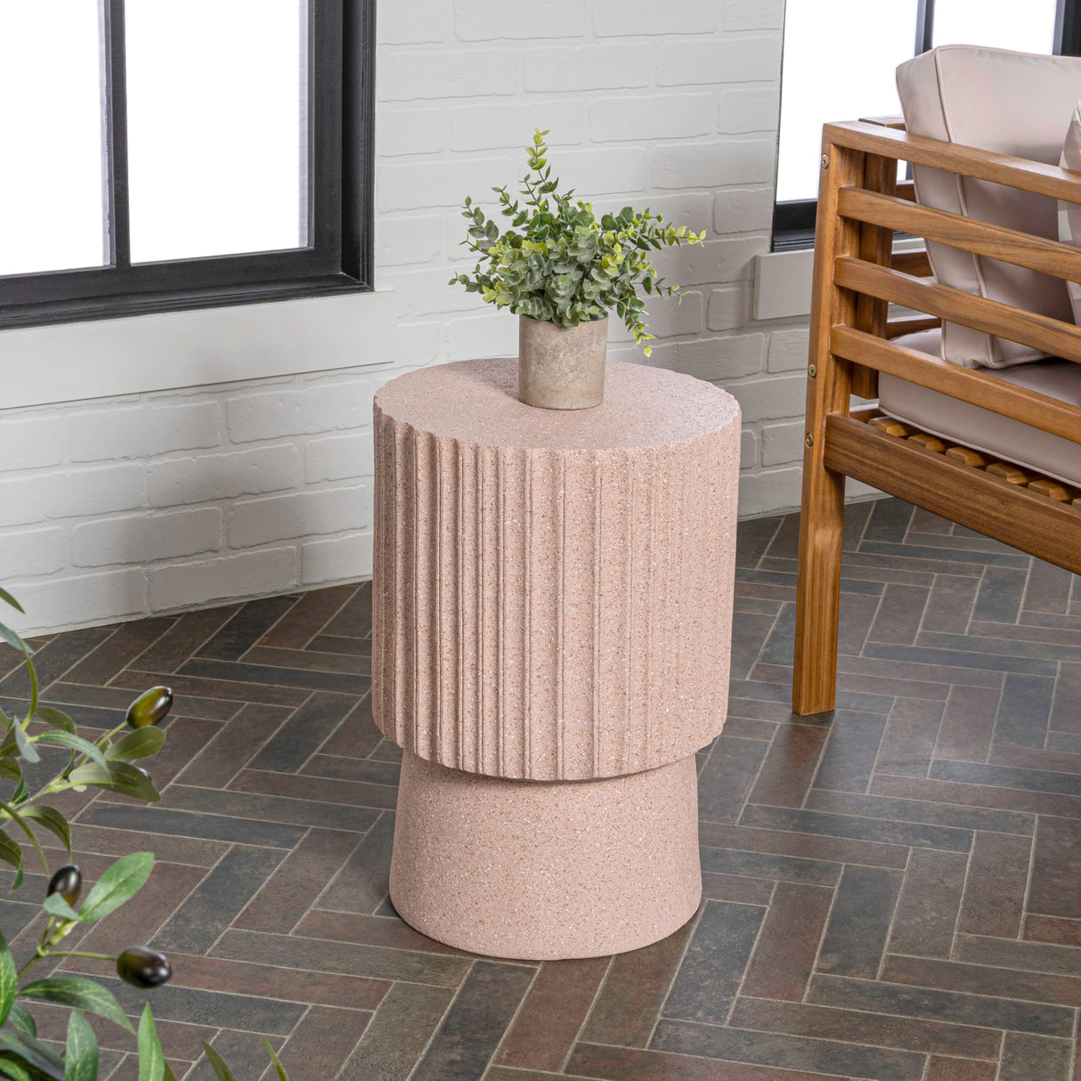 TBL1102C Louisa 19" Modern Art Deco Tambour Indoor/Outdoor Accent Table Art Deco