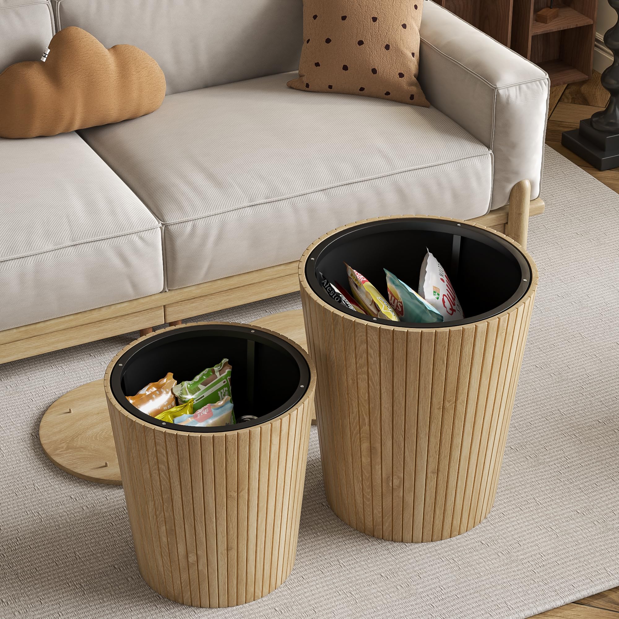 Nesting Coffee Table Set of 2, Round End Table with Storage, Farmhouse Side Table