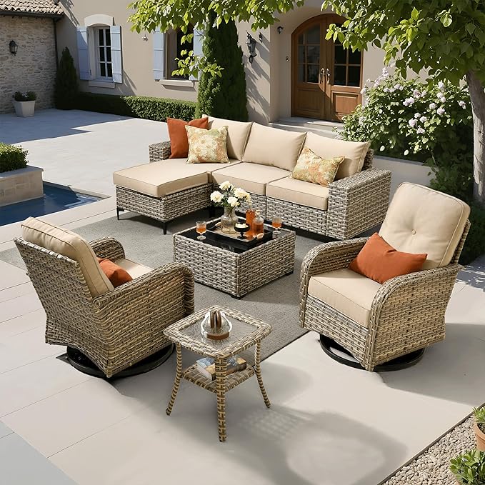 5 Pieces Patio Furniture Set Outdoor Sectional Sofa Couch with Comfy Cushions and Deep Seat
