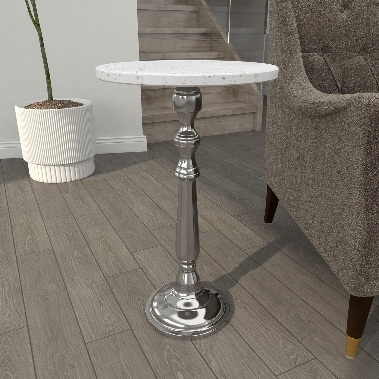 79 Terrazzo Stone Side End Accent Table End Table with Marble Top, Side Table 13" x 13" x 25"