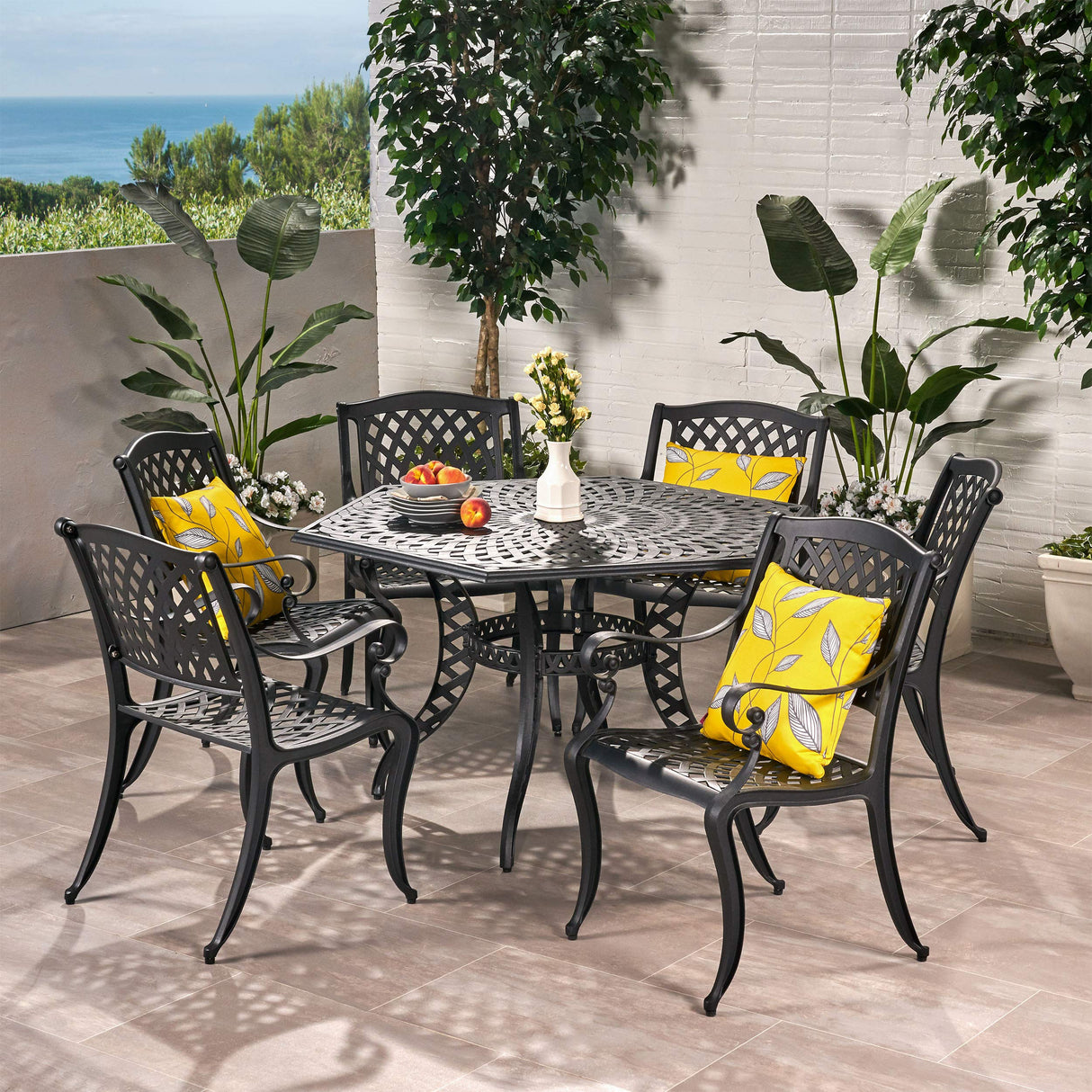Hammond Outdoor Cast Aluminum Patio Dining Set in Bronze, 7-Pcs Set