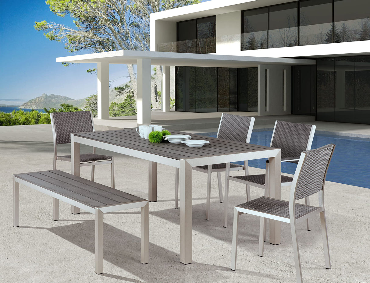 Outdoor Metropolitan Bench Chair, Brushed Aluminum