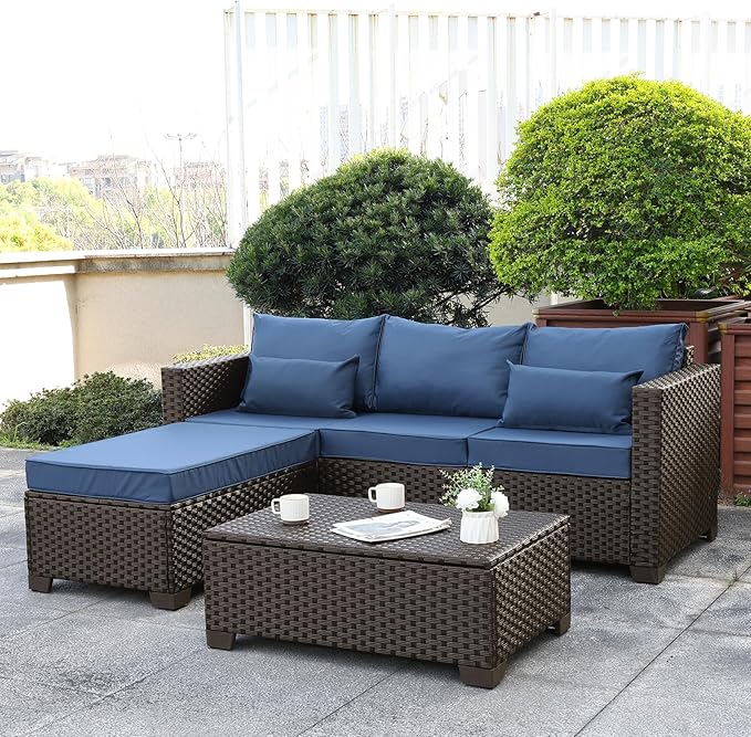 3 Pieces Patio Furniture Set Outdoor Sectional Wicker Patio Furniture Patio Couch