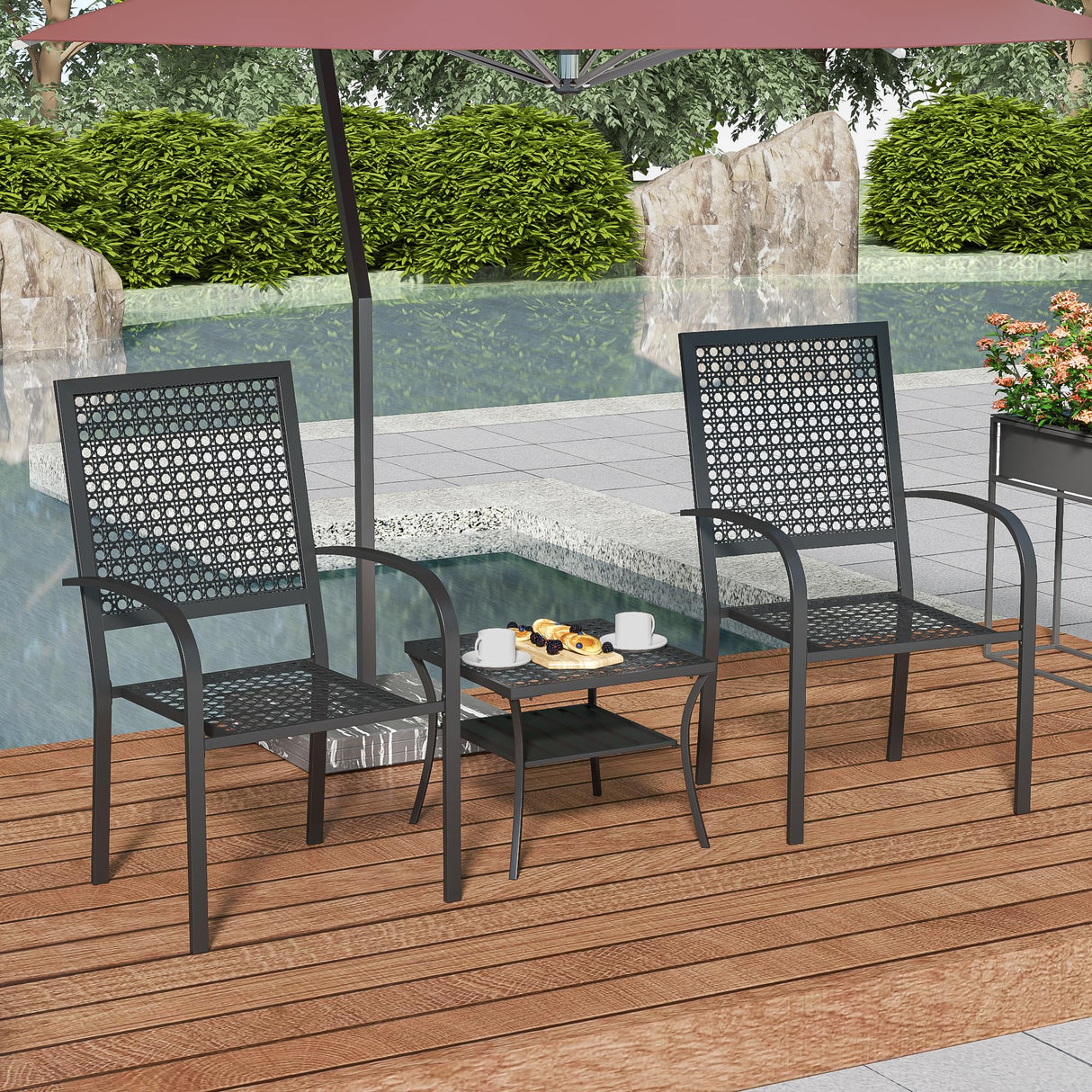 3 Pieces Patio Bistro Set, Outdoor Patio Furniture Set, Modern Patio Chairs with Table