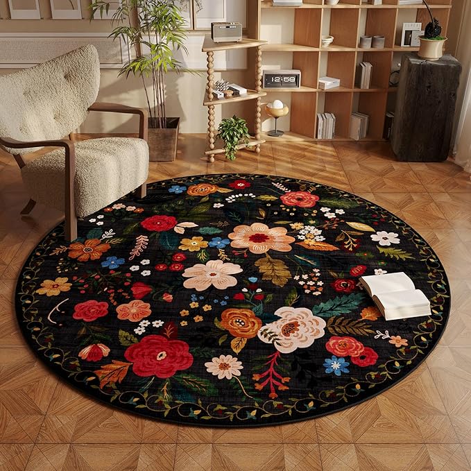 Christmas Rug 8x10 Area Rugs for Living Room Washable Rug Floral Non-Slip Large Rug