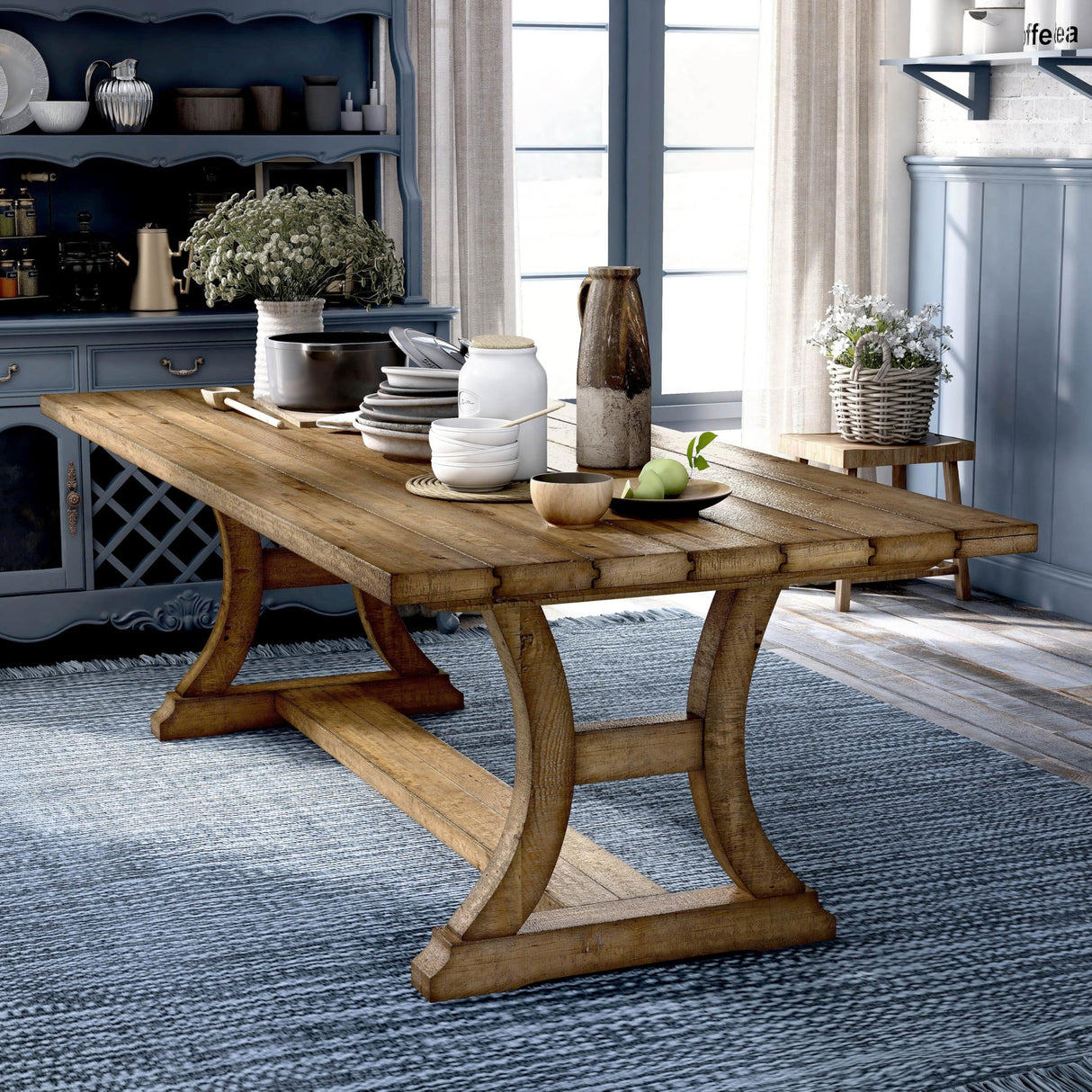 Burton Industrial Rustic Pine Dining Table