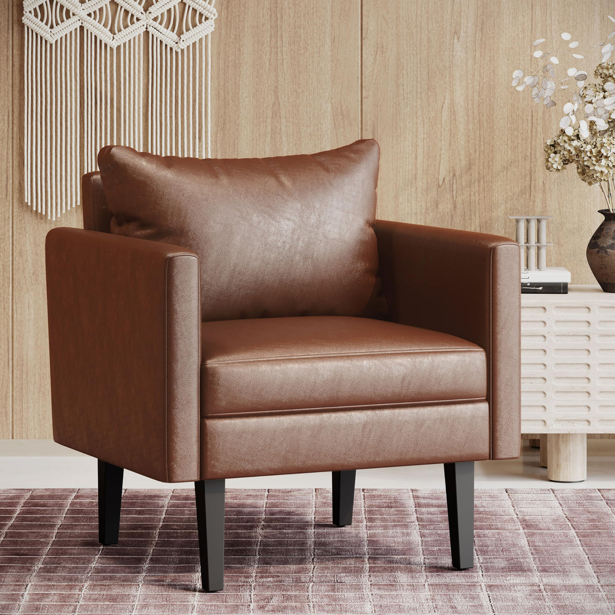 Chandler Club Chair, 34.75 "W x 30 "D x 33.75 "H, Cognac Brown + Dark Brown