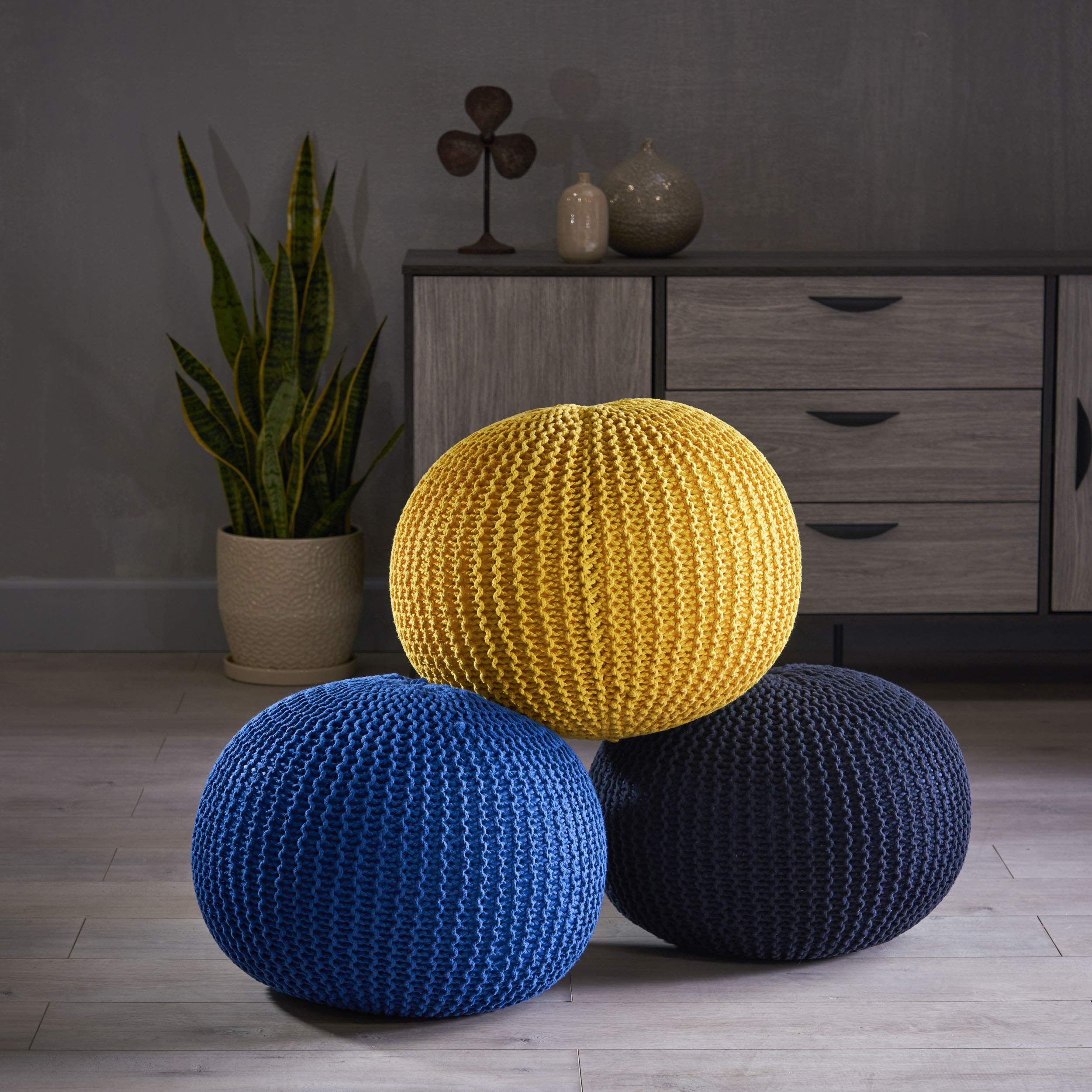 Christopher Knight Home Belle Knitted Cotton Pouf, Navy