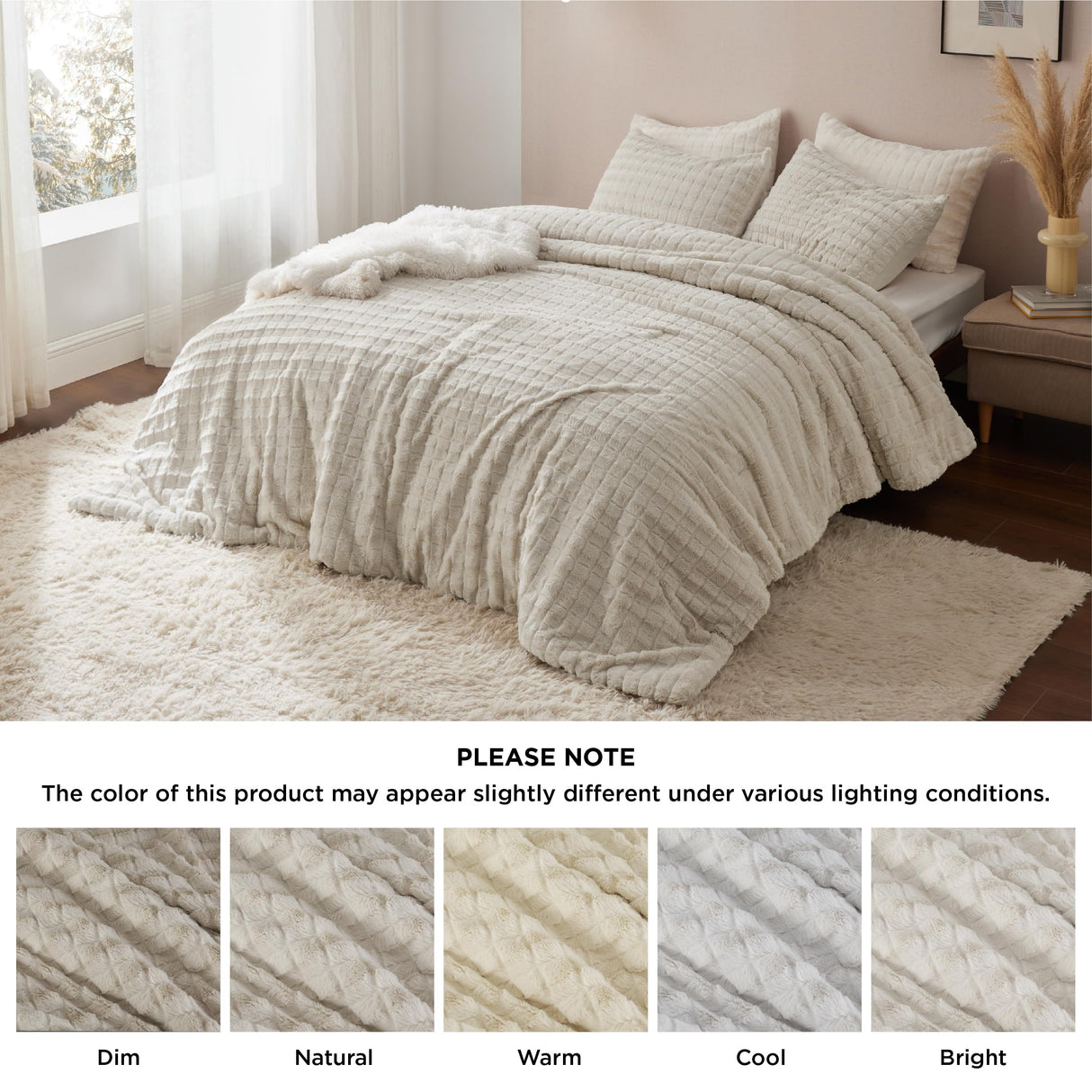 Fluffy Comforter Set King - Ultra Soft Faux Fur Comforter, Linen Comforter Set King Size