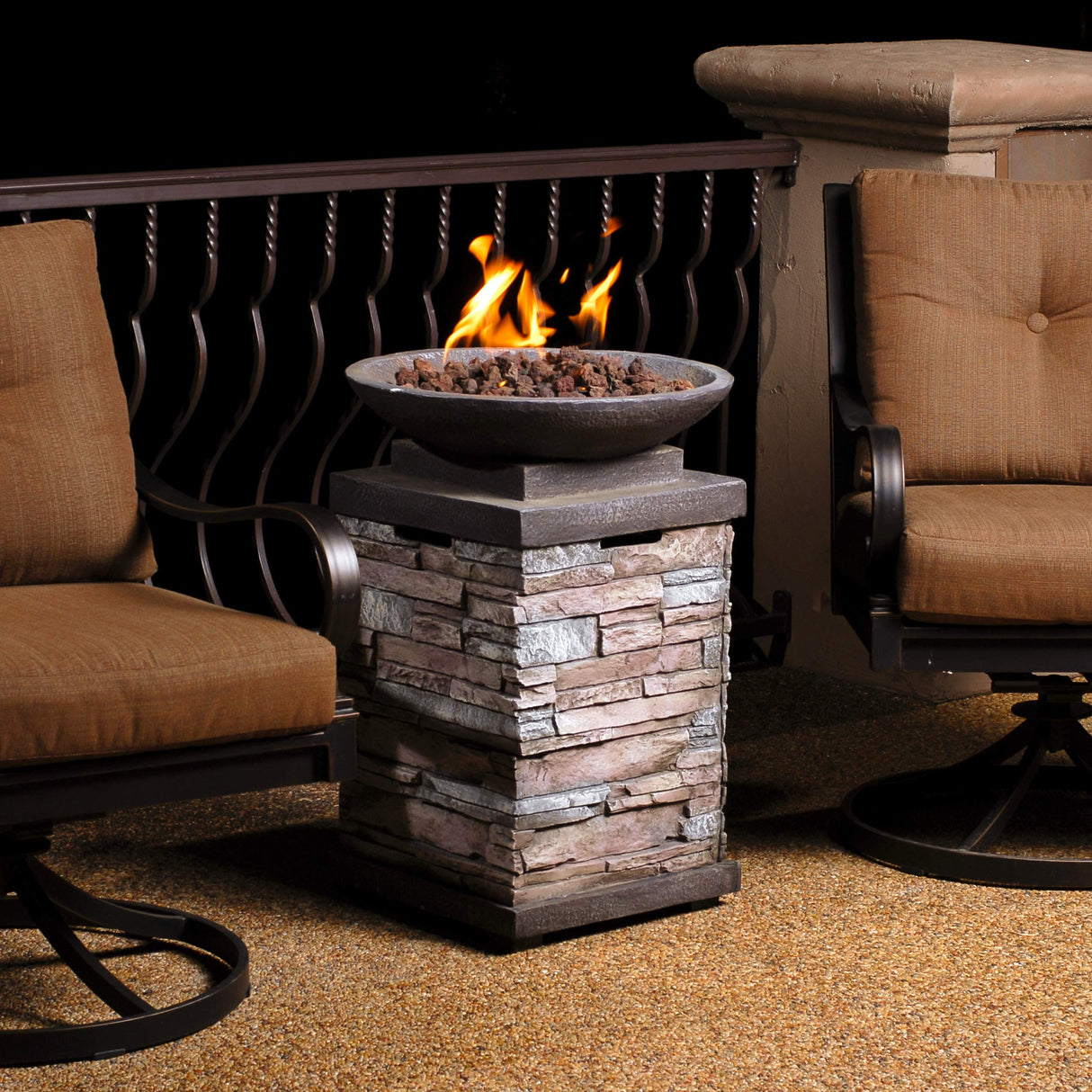 Manufacturing 63172 Newcastle Propane Firebowl Column Realistic Look Firepit Heater
