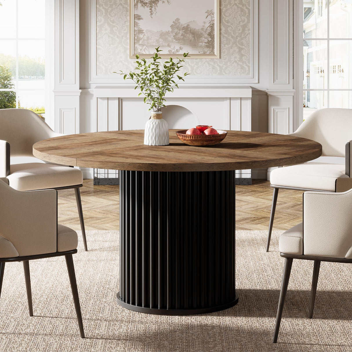 47-Inch Round Dining Table for 4-6 People - Modern Fluted Design
