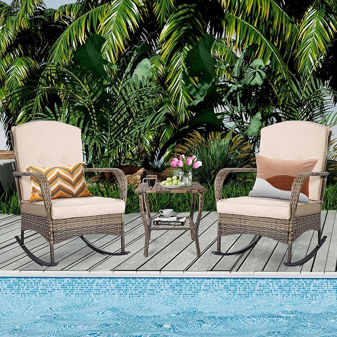 3-Piece Patio Furniture Set,Outdoor Rocking Chairs Set of 2, Patio Conversation Set