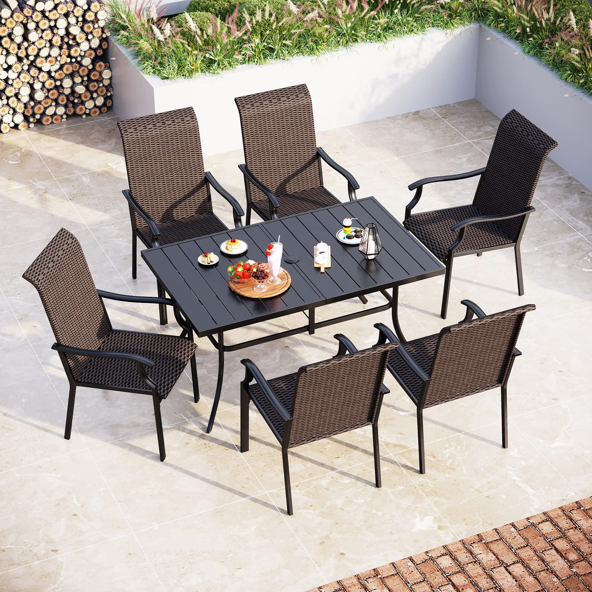 Patio Dining Set, 7 Piece Outdoor Wicker Dining Table and Chairs Set