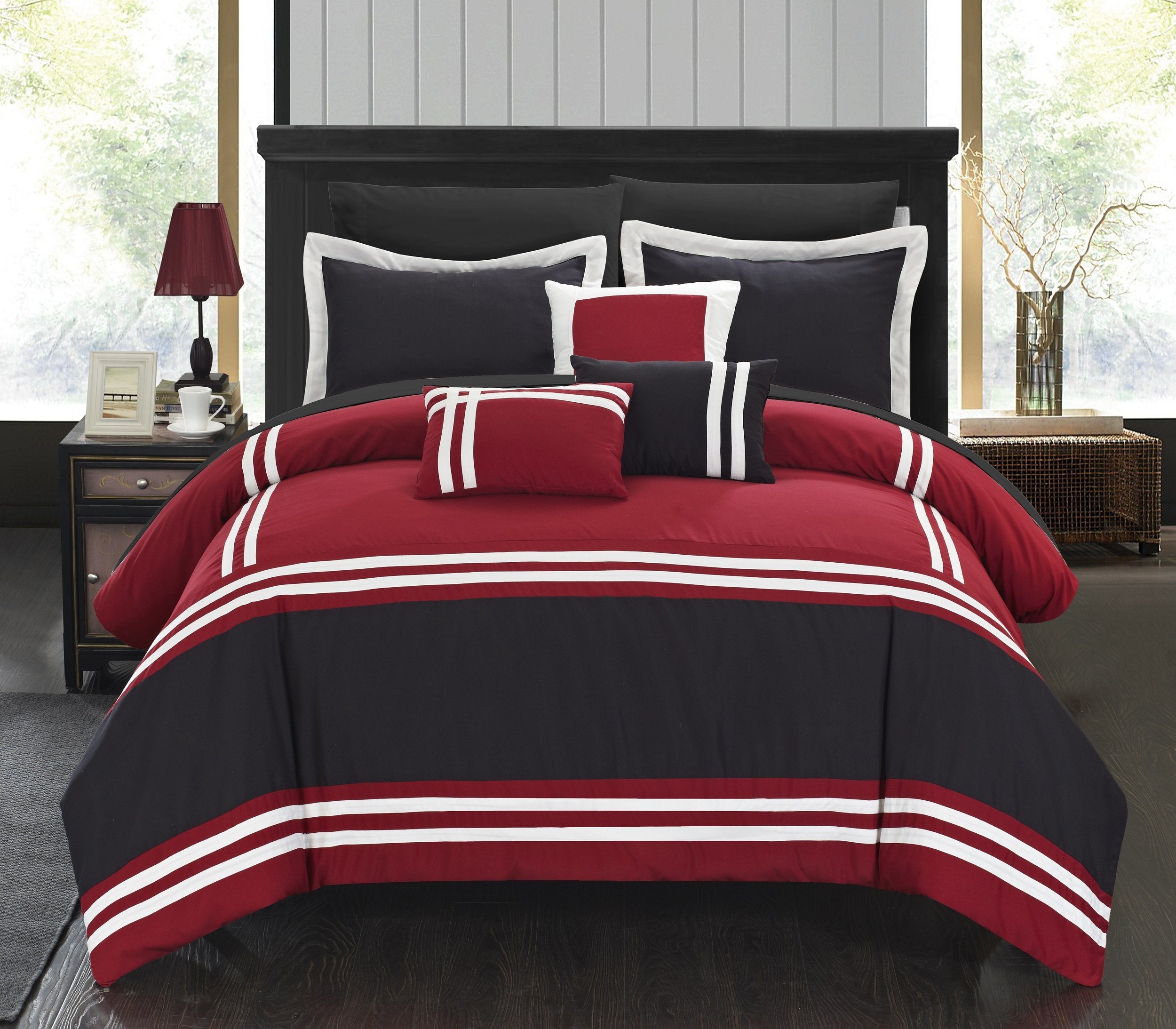 Zarah Colorblock King Size Comforter Set, 10-Piece King Bedding Set