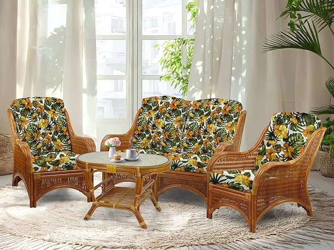 Jam Lounge Set of 4: 2 Natural Rattan Wicker Chairs, Loveseat