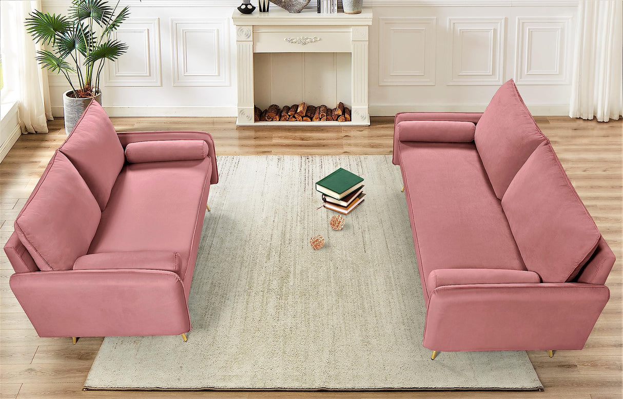 Container Luxury 2-Piece Sofa Set, Chesterfield-Inspired Design with Scrolled Arms, Nailhead Accents & Channel Tufting, Soft Velvet Upholstery, High-Density Foam for Comfortable Seating, Rose