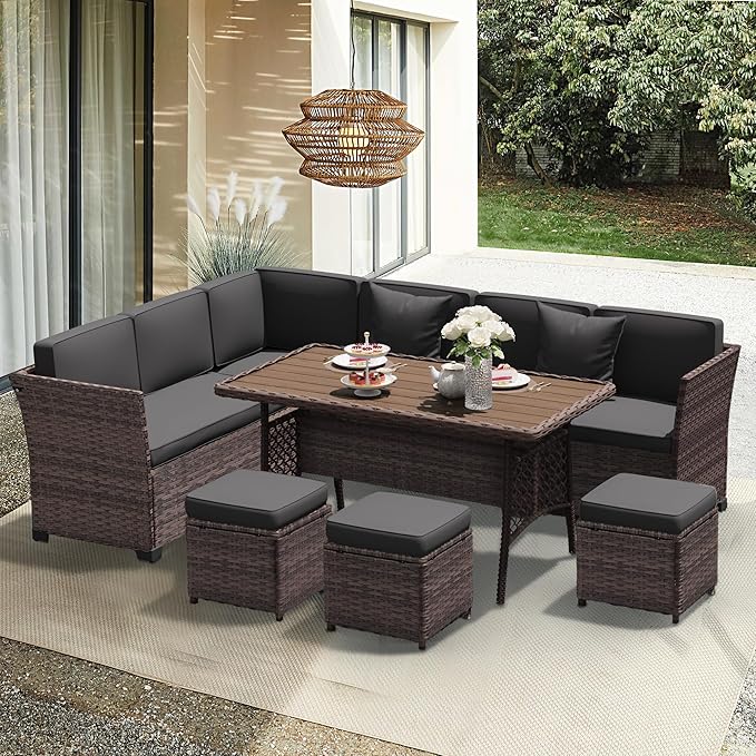 Patio Furniture Set, 7 Pieces Outdoor Dining Sets (Black-Black, B-7 Pieces)