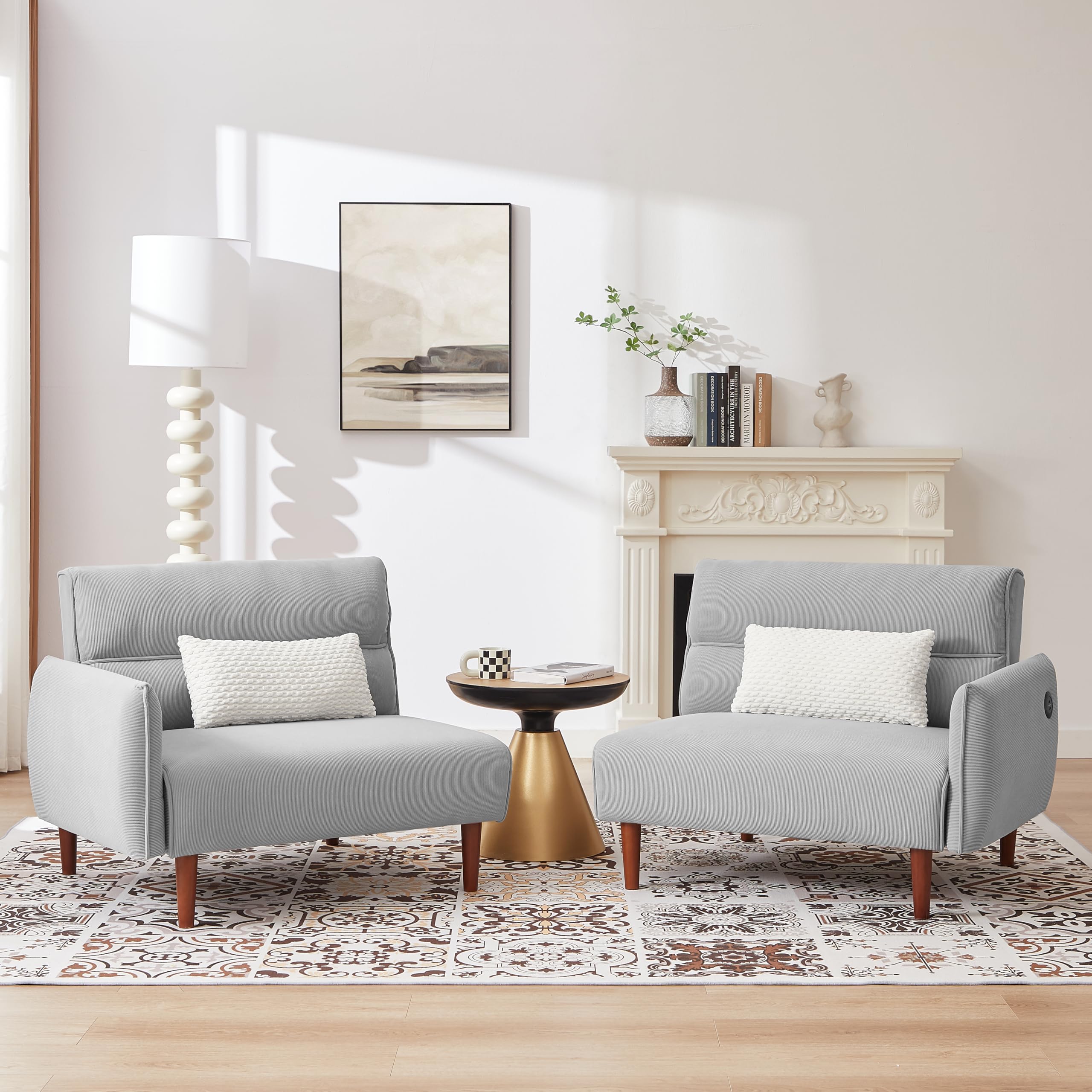 Sofa Bed Adjustable Sleeper Loveseat Couch Modern Corduroy Upholstered Recliner