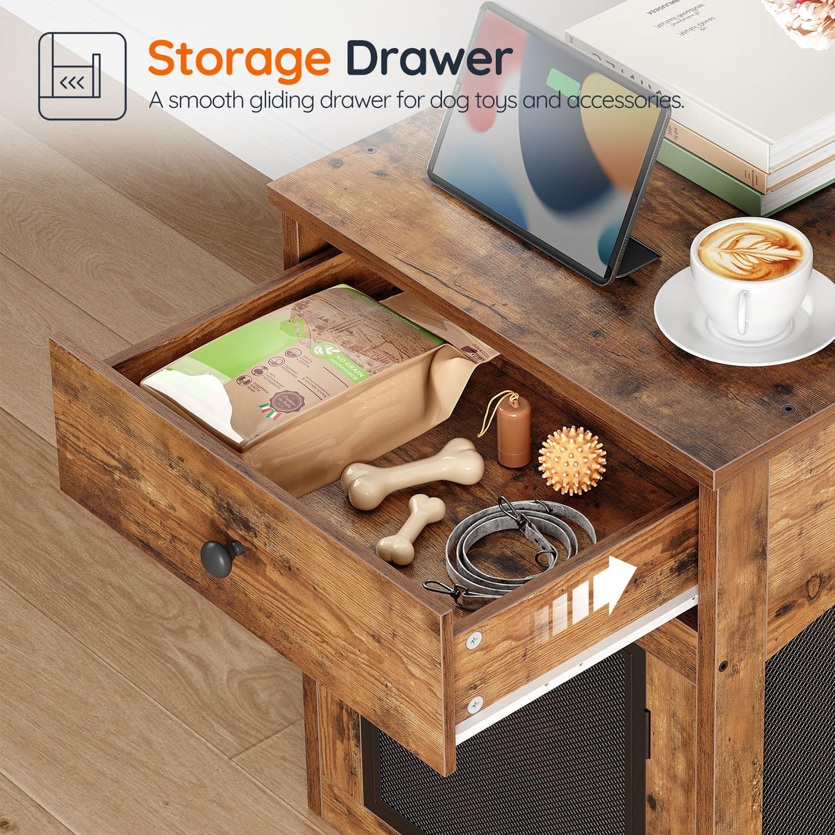 Dog Crate Furniture with Charging Station and Drawer