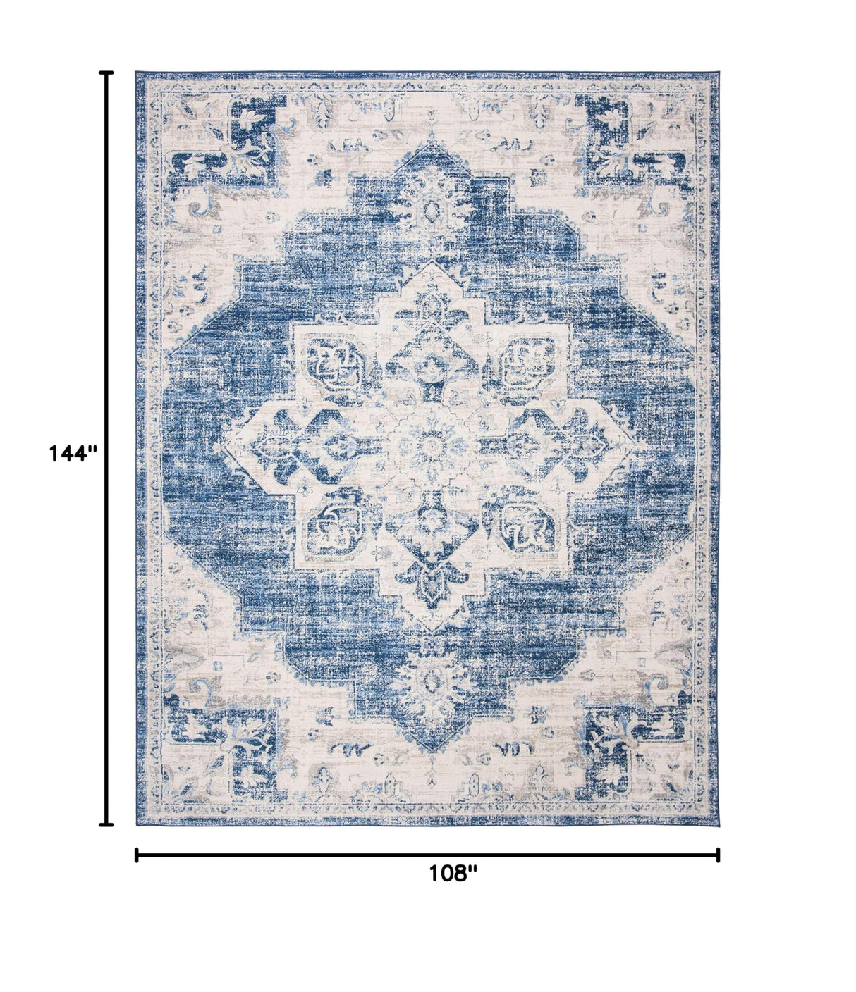 Brentwood Medallion Area Rug 9' x 12' - Ivory & Navy Distressed Design