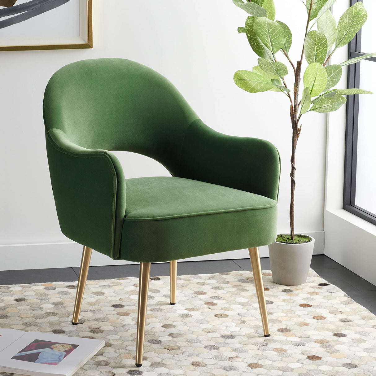 Home Collection Dublyn Green Velvet/Gold Accent Chair