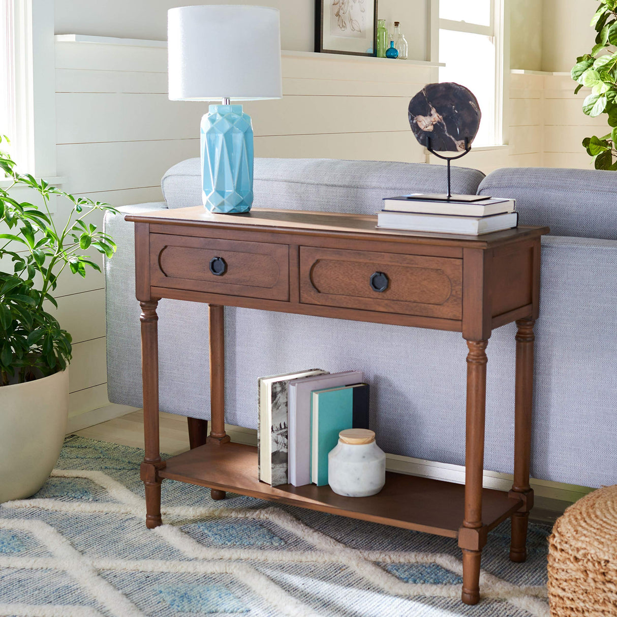 Home Collection Allura Brown 2-Drawer Bottom Shelf Console Table