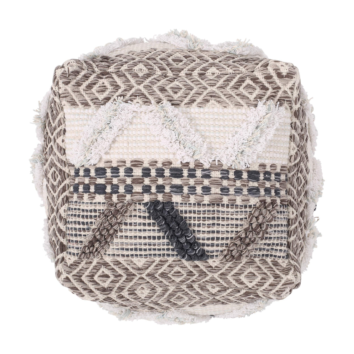 Elizabeth Boho Fabric Cube Pouf, Multicolor