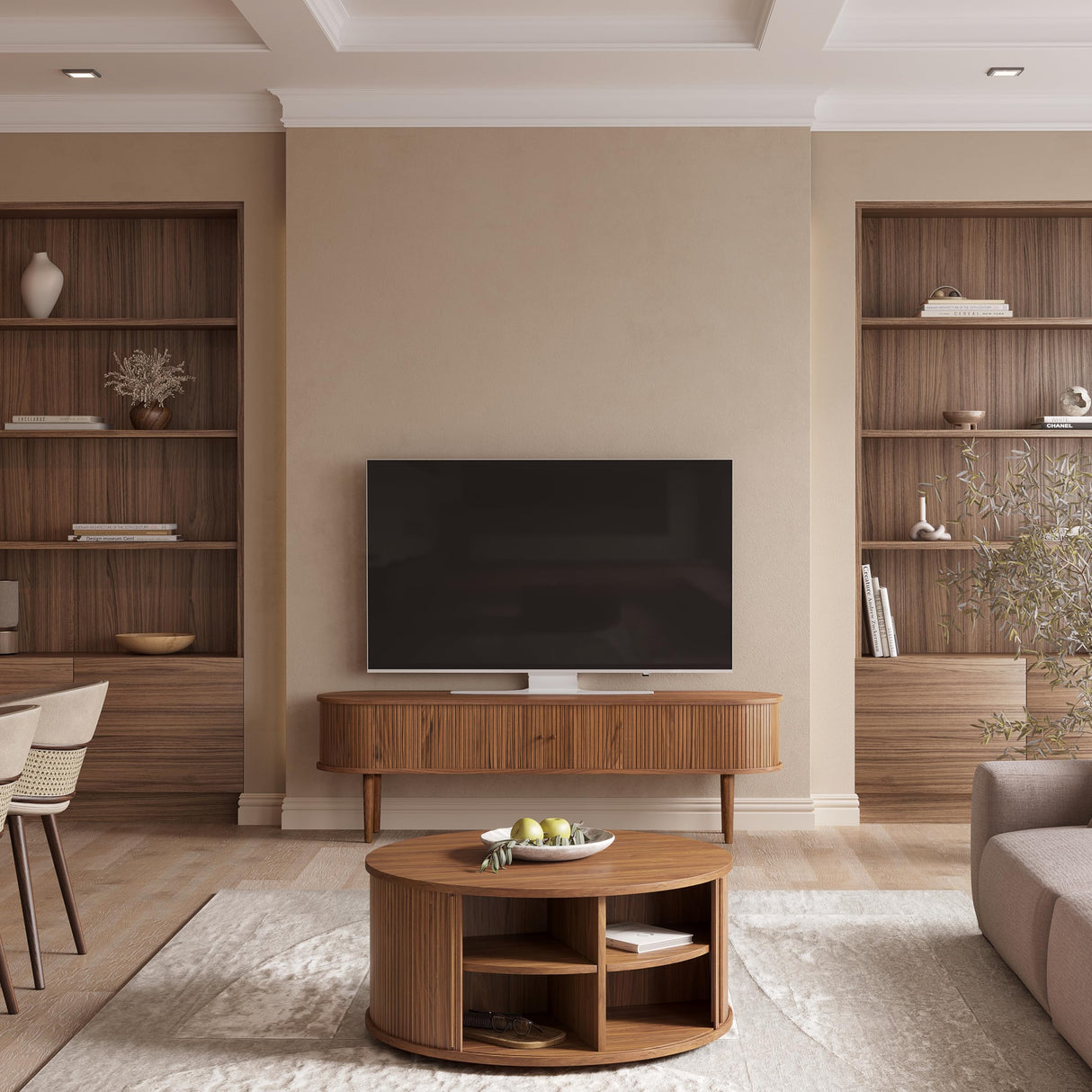 35'' Round Coffee Table with Storage and Shelves - Round Center