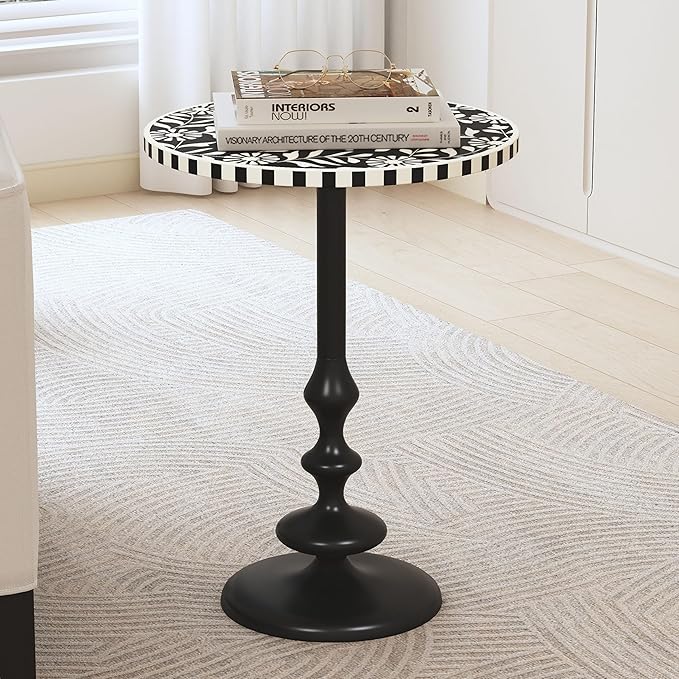 Laveer Wood End Table, Indoor Round Side Table, Small Drink Table