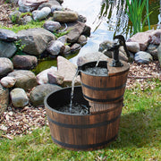 Wood Freestanding Fountain with 2 Tier Waterfall Barrel, Electric Pump for Garden Decor