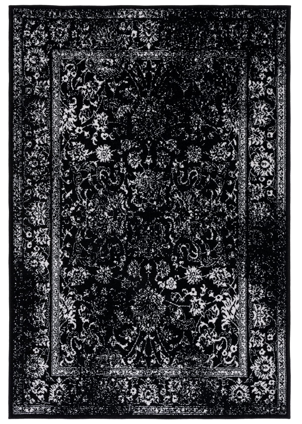 Adirondack Collection Area Rug - 5'1" x 7'6", Black & Ivory, Oriental Distressed Design,