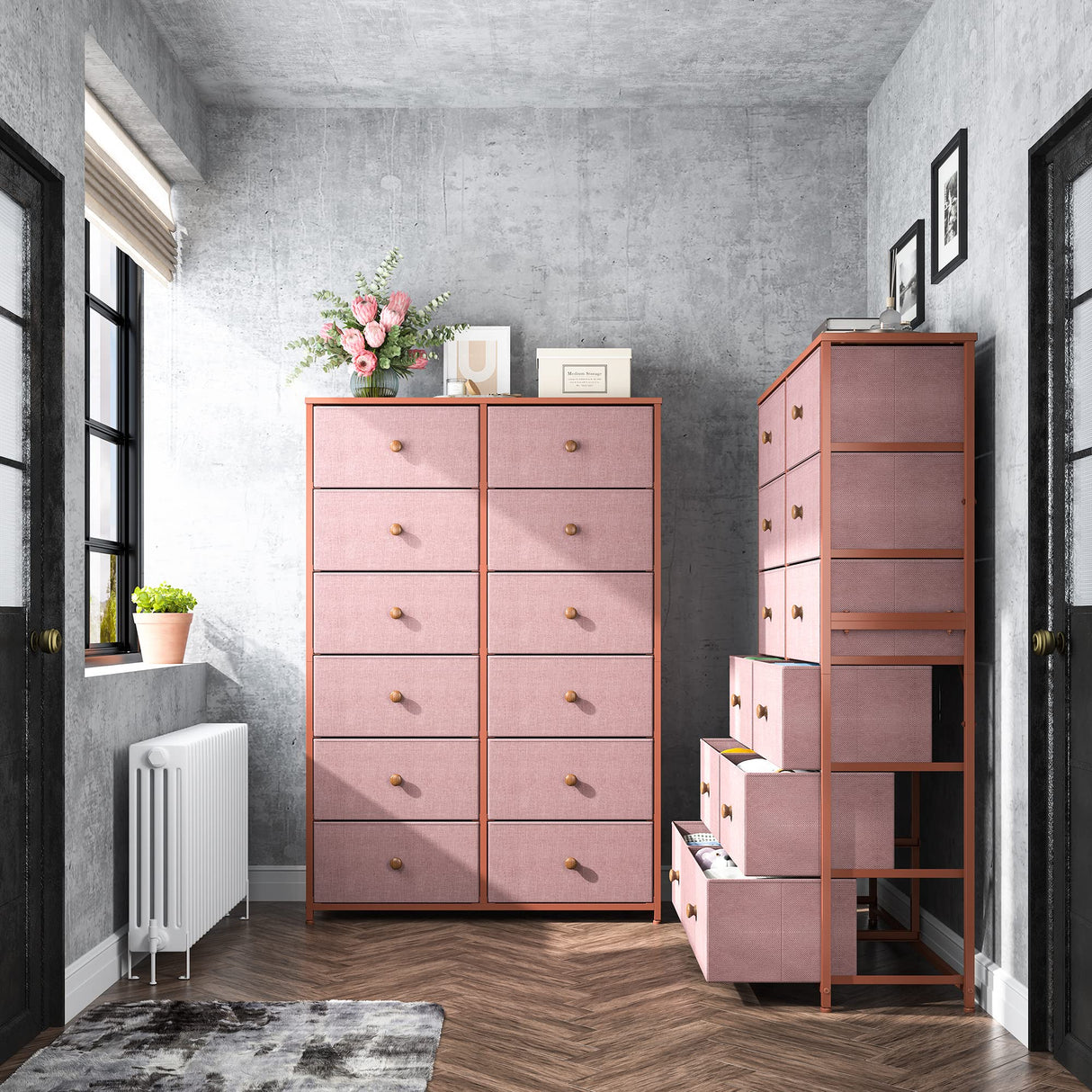 Pink Dresser, Dresser for Bedroom with 12 Drawers