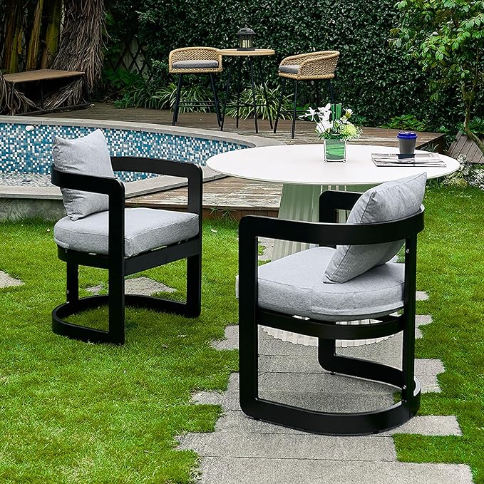 Upholstered Outdoor Dining Chairs, Modern Patio Dining Chairs Set of 6