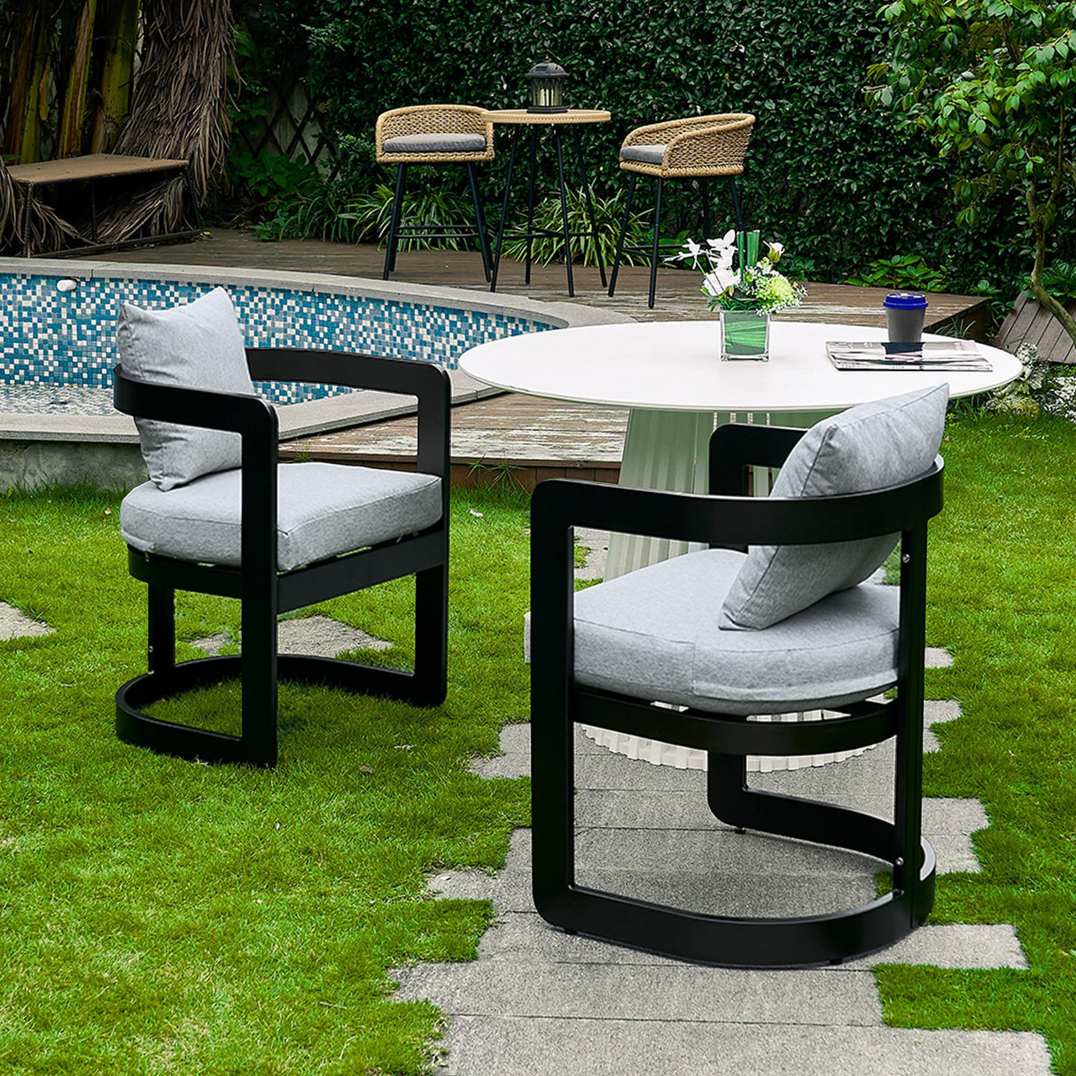 Upholstered Outdoor Dining Chairs, Modern Patio Dining Chairs Set of 6