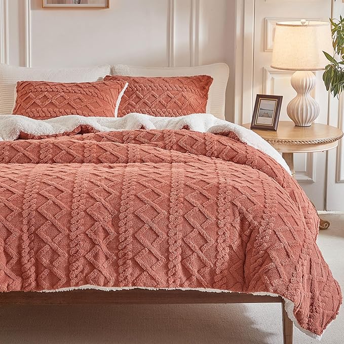 3-Piece Fluffy Faux Fur Sherpa Comforter Set Gray, King Size Luxury Tufted Bedding