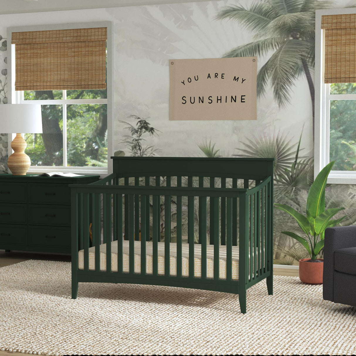 4-in-1 Convertible Crib - GREENGUARD Gold Certified Crib - Baby Crib Convertible to Toddler Bed, Daybed & Full-Size Bed - Wooden Baby Crib with 4 Adjustable Heights - Forest Green