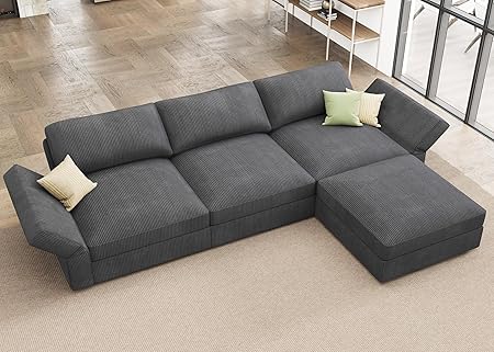 Modular Sectional Couch with Storage Corduroy Sectional Sofa